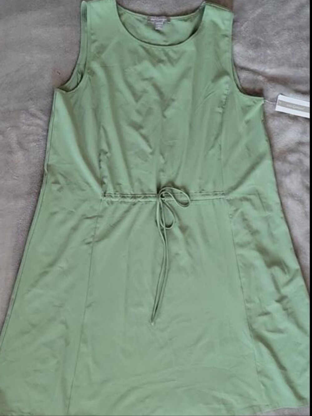 NWT Peace & Pearls Women's XL Sage Green Drawstring Waist Dress Sleeveless Knee
